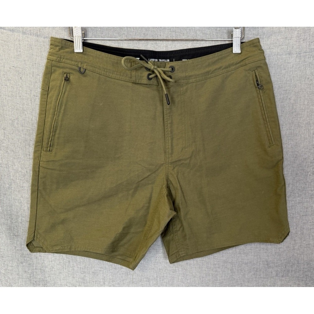 Roark Mens Sz 33 Green Layover Traveler Shorts 2.0 Pockets Back Vent Drawstring